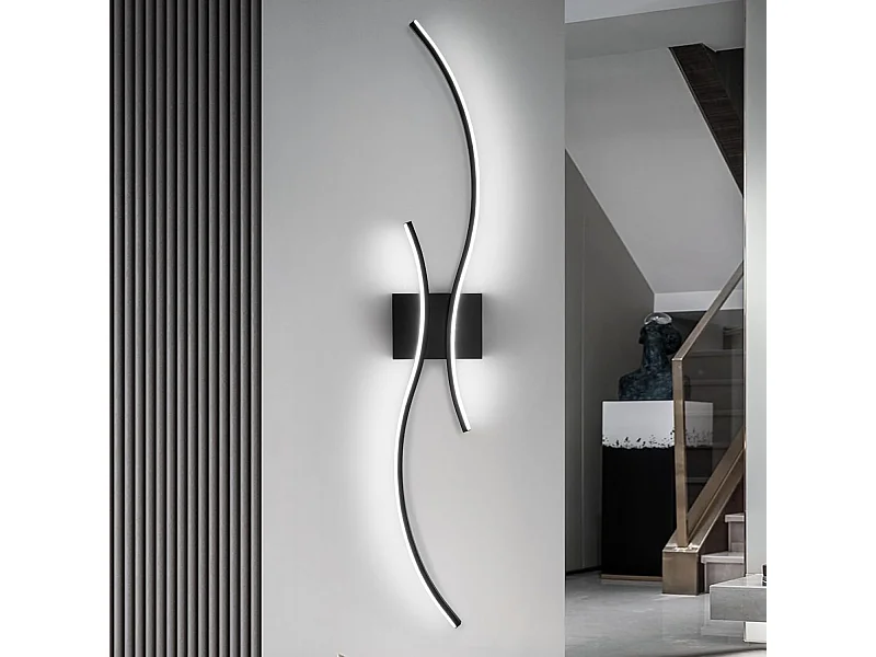 Applique Murale LED 27W 80cm Design Noir Incurvé - Éclairage Moderne pour Salon, Chambre, Couloir. Lumière Froide 6500K