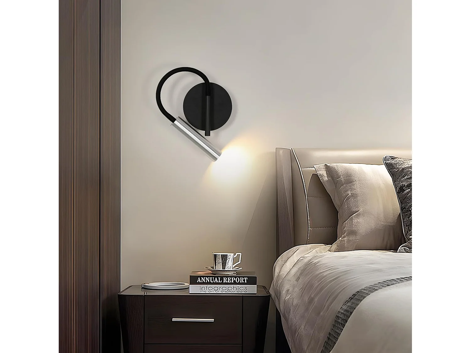 Applique Murale LED 4W Lampe de Lecture 360° Réglable Col de Cygne, Spot Lumineux pour Chambre, Salon & Hôtel