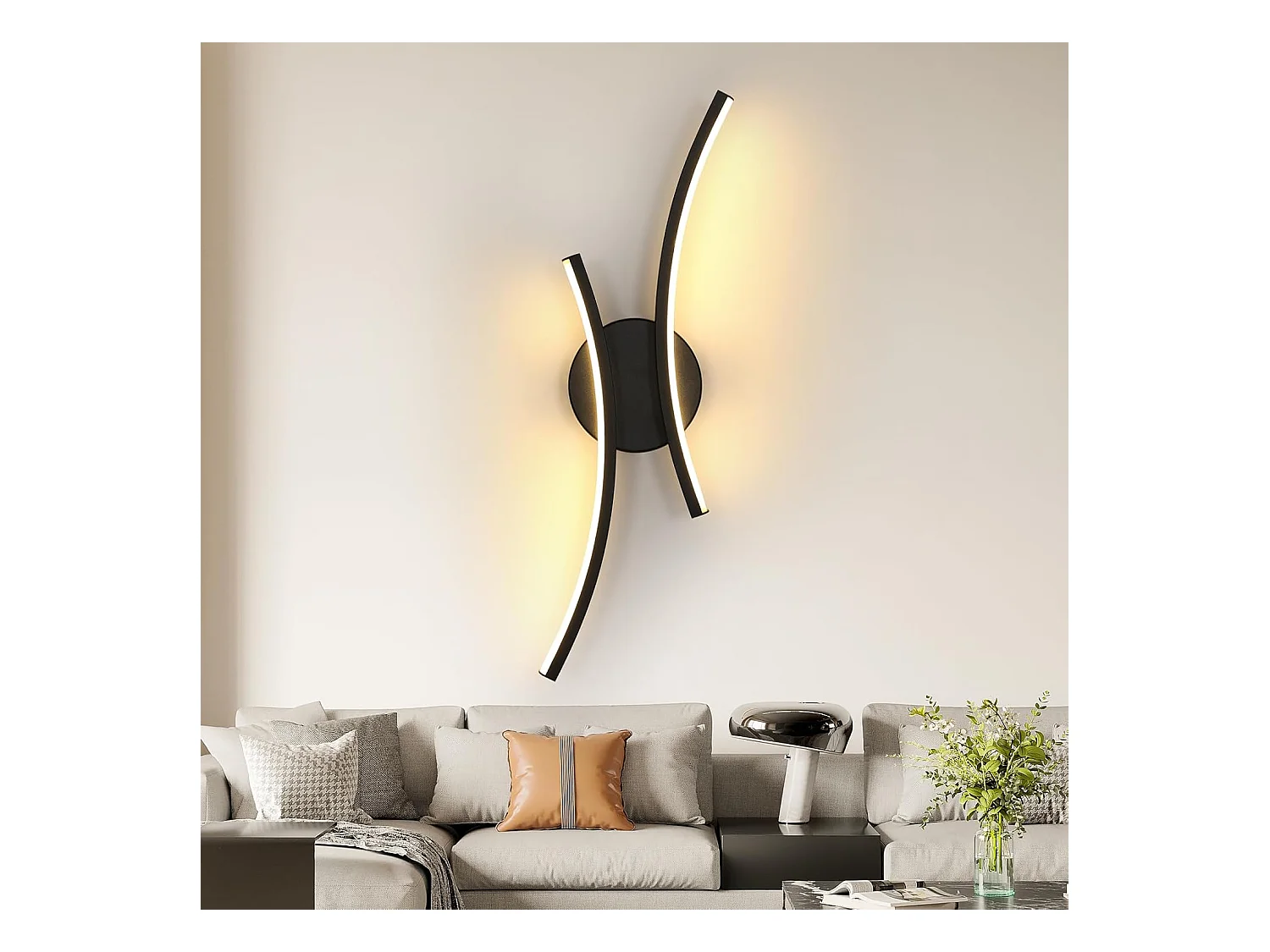 Applique Murale Interieur LED, 20 W 2500 LM Lampe Murale Moderne Design Incurvée, 3000 K Lumière Blanche Chaude Luminaire Mural Interieur
