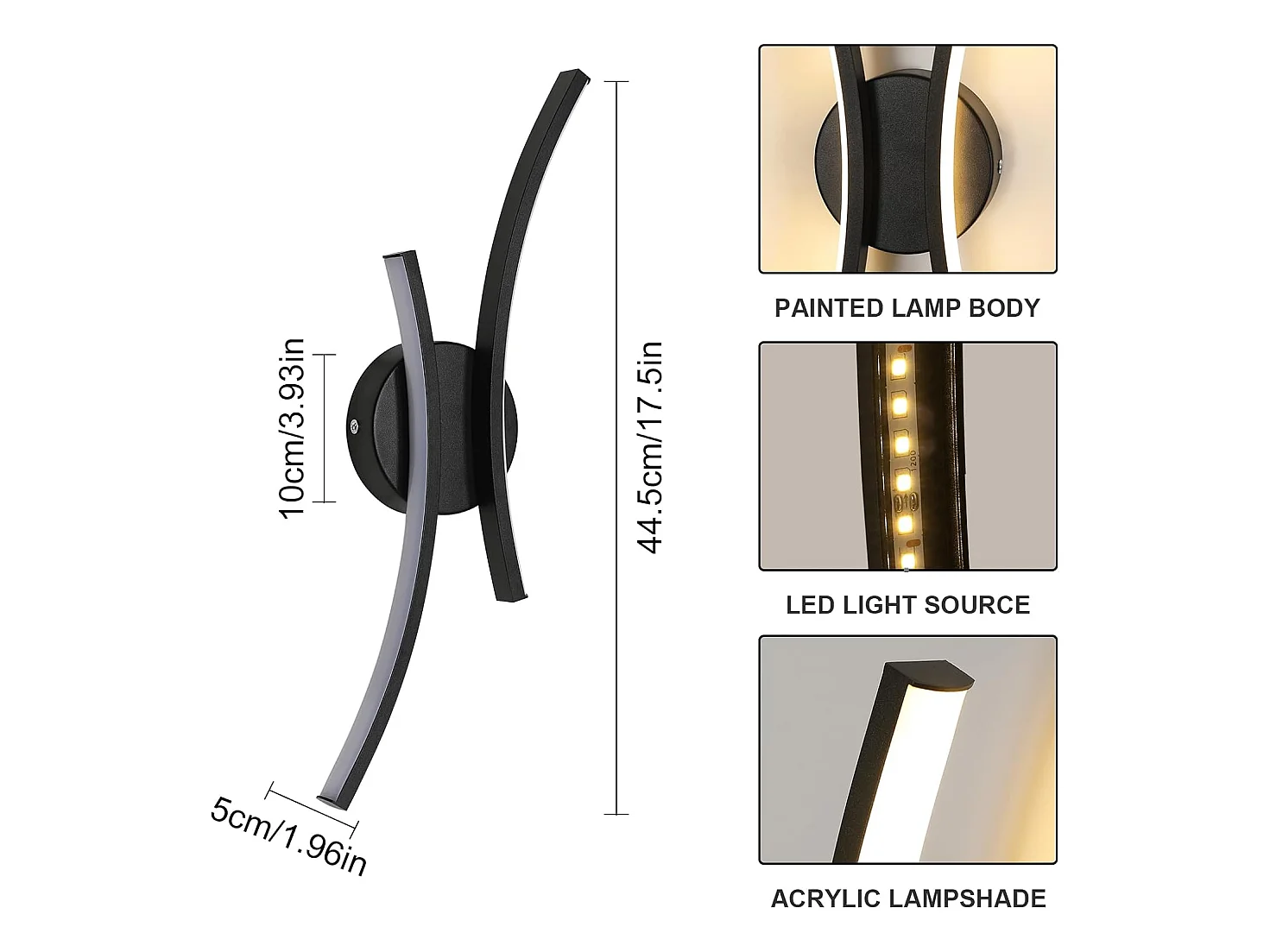 Applique Murale Interieur LED, 20 W 2500 LM Lampe Murale Moderne Design Incurvée, 3000 K Lumière Blanche Chaude Luminaire Mural Interieur