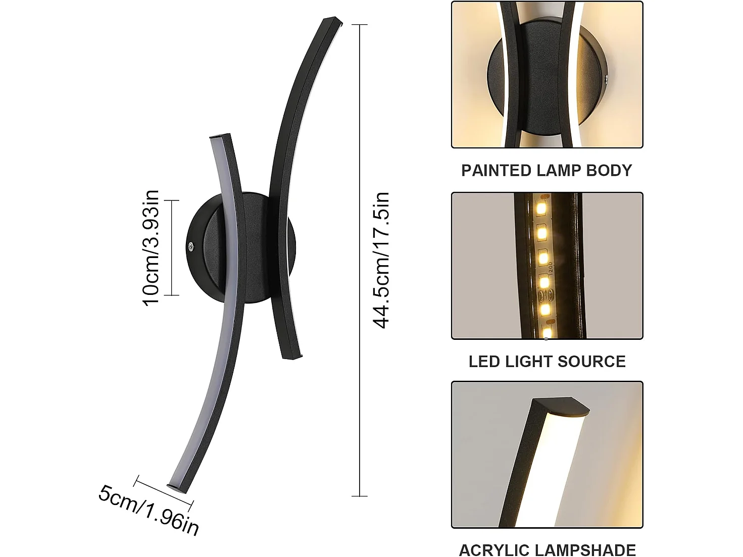 Applique Murale Interieur LED, 20 W 2500 LM Lampe Murale Moderne Design Incurvée, 3000 K Lumière Blanche Chaude Luminaire Mural Interieur