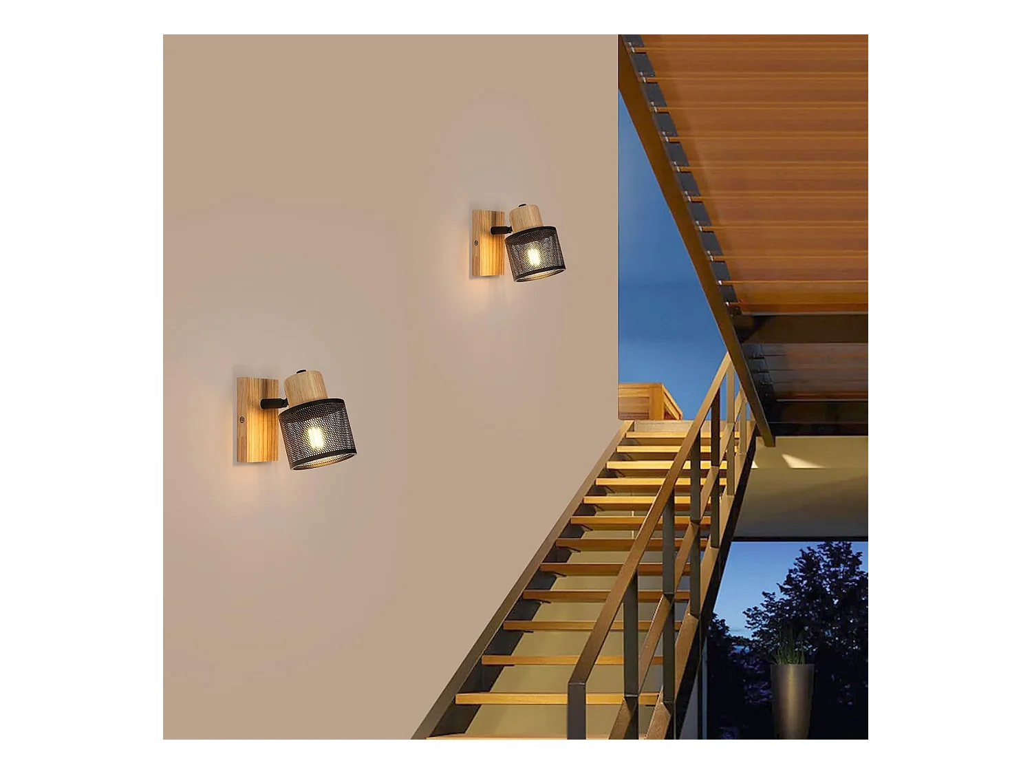 Vintage Applique Murale Intérieure en fer et bois, E27 Industrial Lampe Murale, Eclairage Mural pour Chambre à Coucher, Salon, Couloir, Noir (Ampoule non Incluse)