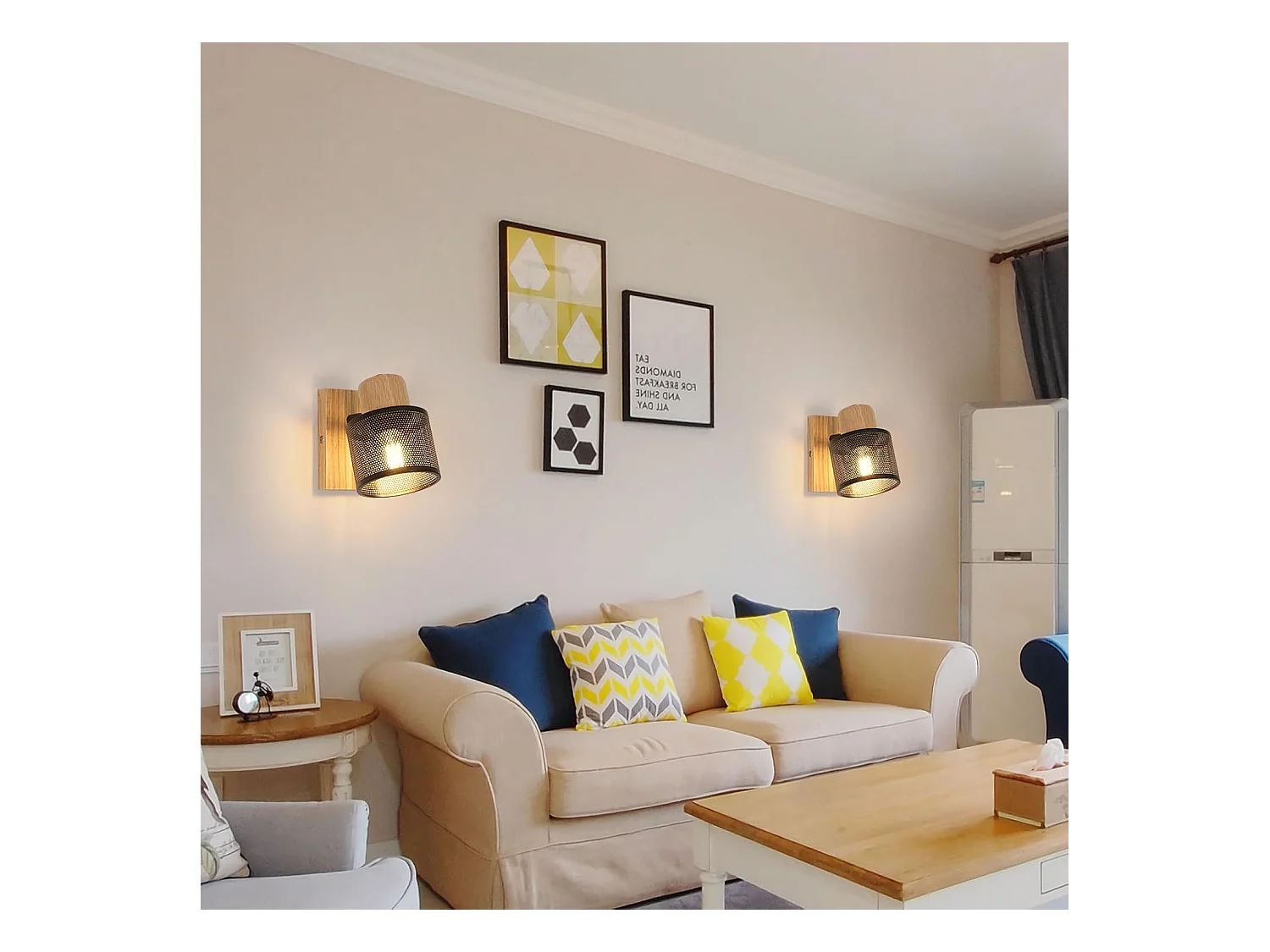 Vintage Applique Murale Intérieure en fer et bois, E27 Industrial Lampe Murale, Eclairage Mural pour Chambre à Coucher, Salon, Couloir, Noir (Ampoule non Incluse)