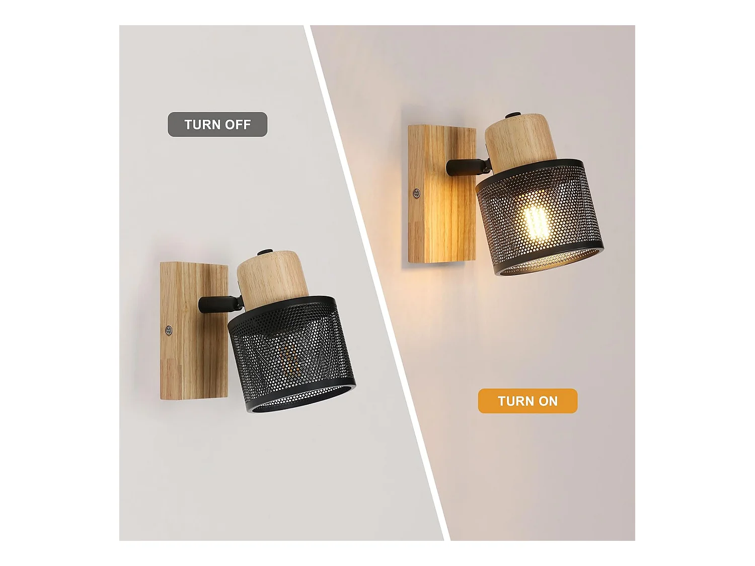 Vintage Applique Murale Intérieure en fer et bois, E27 Industrial Lampe Murale, Eclairage Mural pour Chambre à Coucher, Salon, Couloir, Noir (Ampoule non Incluse)