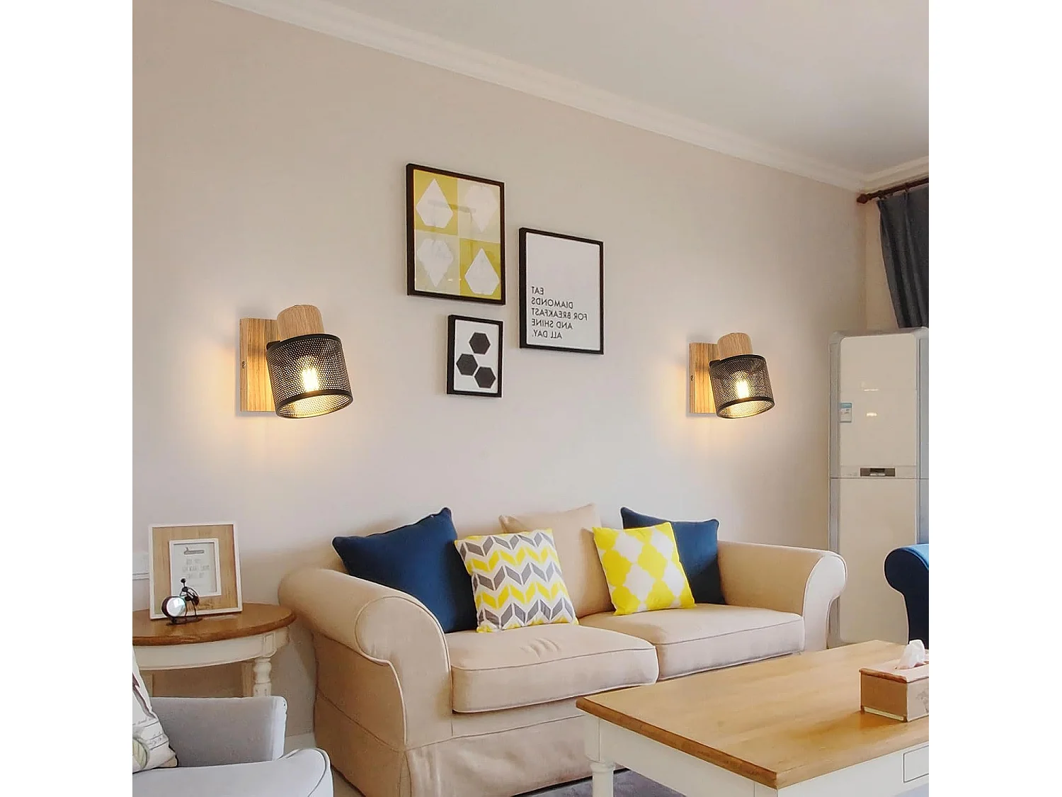 Vintage Applique Murale Intérieure en fer et bois, E27 Industrial Lampe Murale, Eclairage Mural pour Chambre à Coucher, Salon, Couloir, Noir (Ampoule non Incluse)