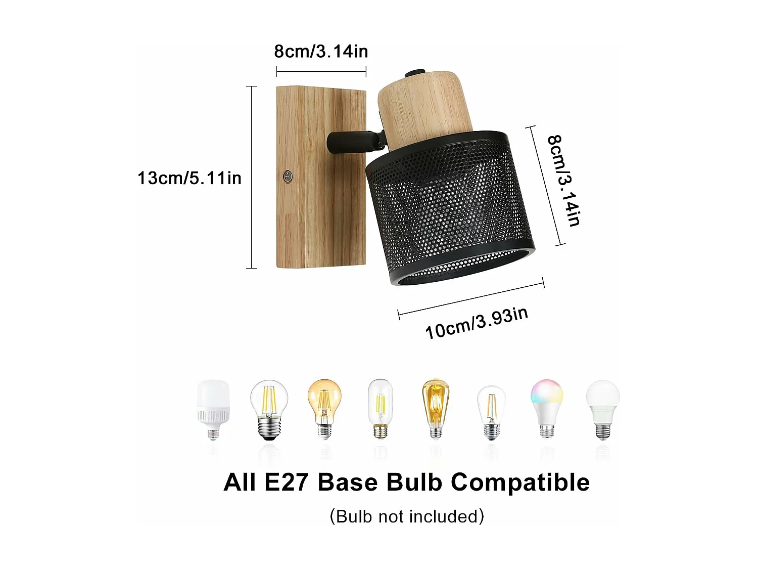 Vintage Applique Murale Intérieure en fer et bois, E27 Industrial Lampe Murale, Eclairage Mural pour Chambre à Coucher, Salon, Couloir, Noir (Ampoule non Incluse)