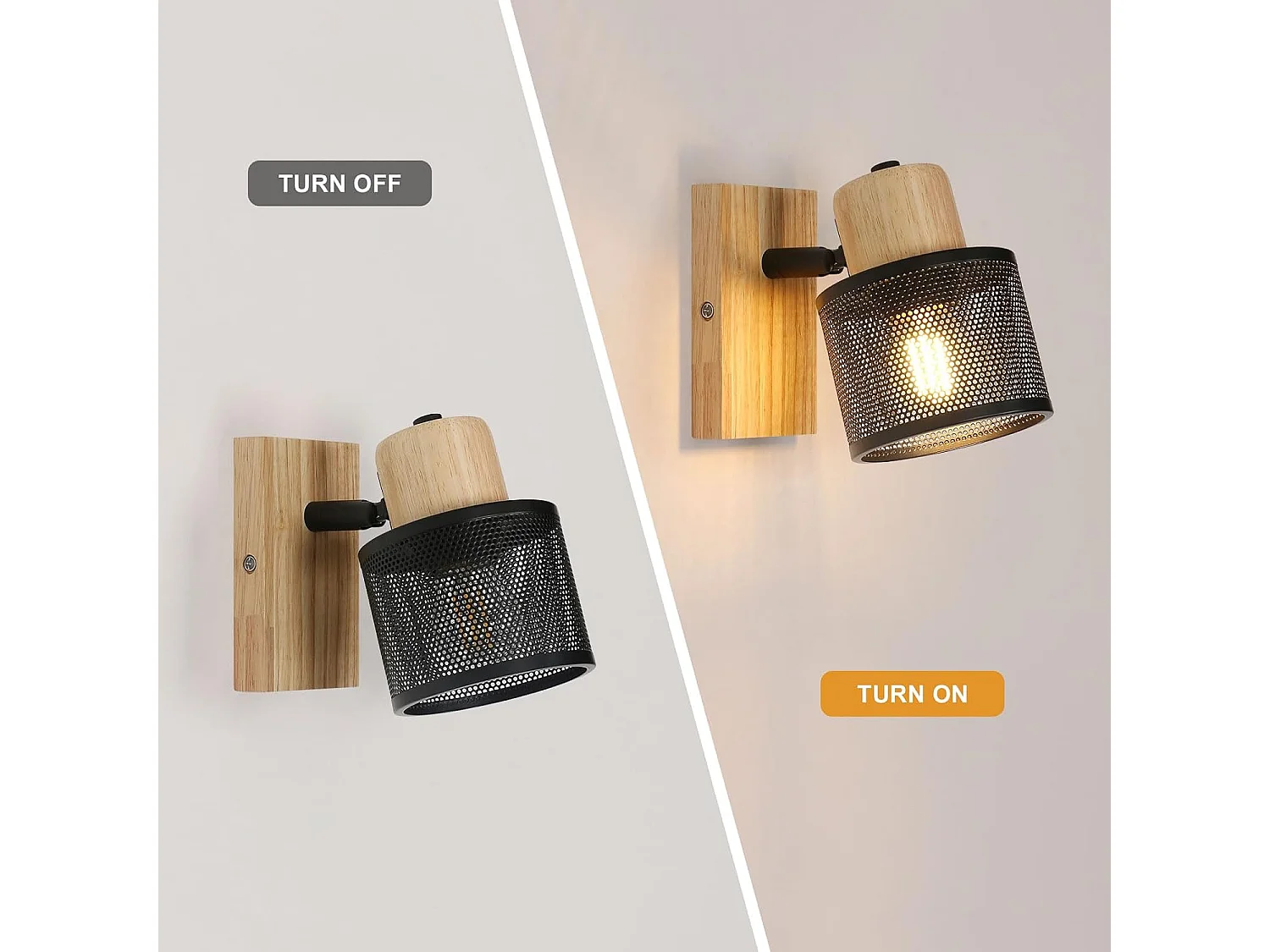 Vintage Applique Murale Intérieure en fer et bois, E27 Industrial Lampe Murale, Eclairage Mural pour Chambre à Coucher, Salon, Couloir, Noir (Ampoule non Incluse)