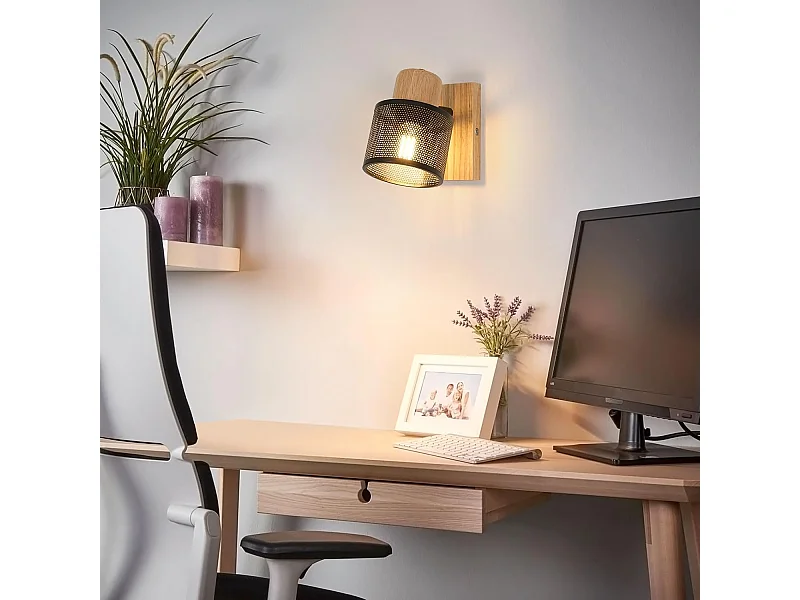 Vintage Applique Murale Intérieure en fer et bois, E27 Industrial Lampe Murale, Eclairage Mural pour Chambre à Coucher, Salon, Couloir, Noir (Ampoule non Incluse)