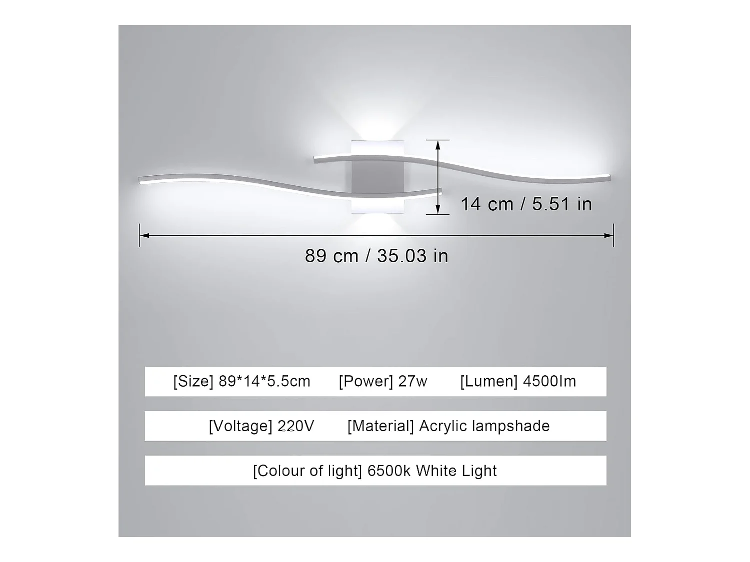 Applique Murale LED Intérieure Moderne 27W 3000LM | Blanc 6500K | Éclairage pour Chambre, Salon, Couloir, Escalier | Lumière Blanche Froide