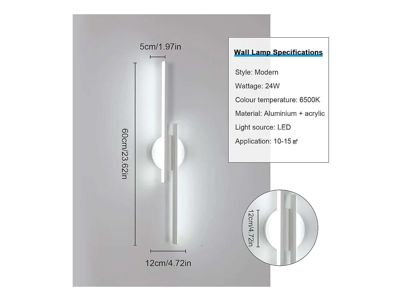 Wandleuchte Innen LED, 24W 2700LM Wandlampe Modern, 6500K Kaltweiß, Wandleuchte Weiß Aluminium für Wohnzimmer, Schlafzimmer, Korridor, Treppen