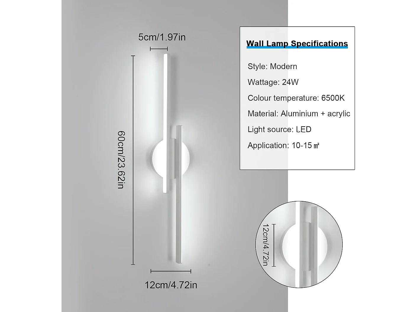 Wandleuchte Innen LED, 24W 2700LM Wandlampe Modern, 6500K Kaltweiß, Wandleuchte Weiß Aluminium für Wohnzimmer, Schlafzimmer, Korridor, Treppen