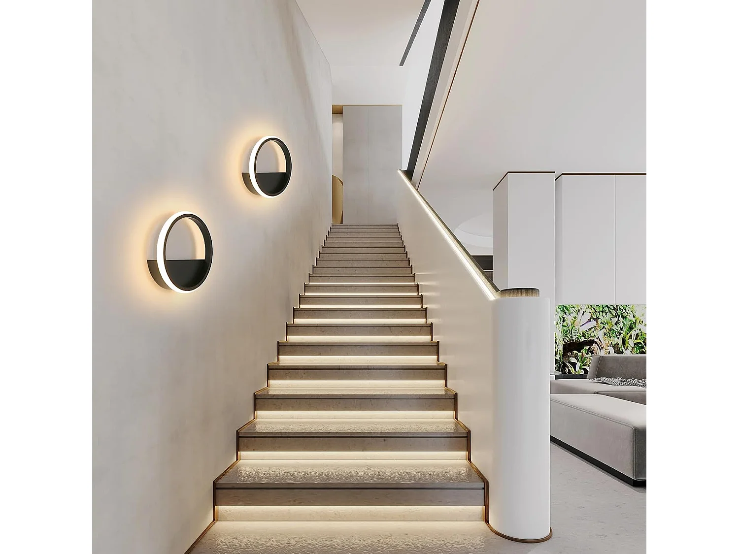 Applique Murale LED Ronde 12W Moderne - Aluminium Noir, 3000K Blanc Chaud Ø20cm, Décoration Salon/Chambre/Couloir/Escalier