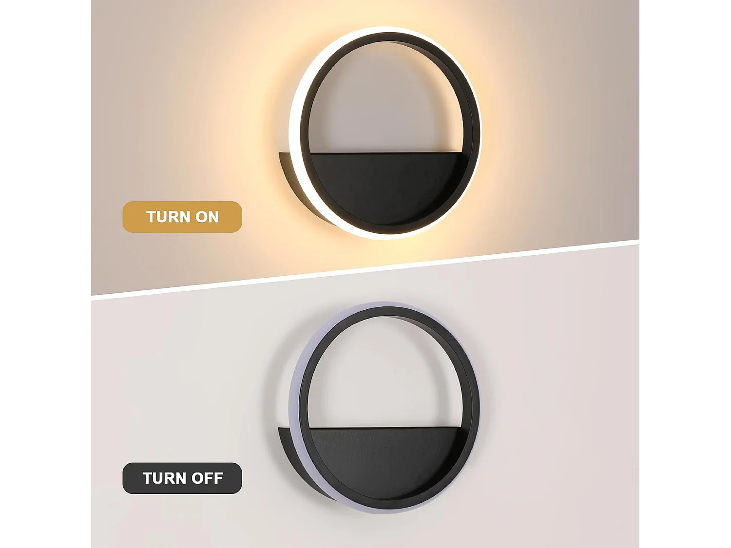 Applique Murale LED Ronde 12W Moderne - Aluminium Noir, 3000K Blanc Chaud Ø20cm, Décoration Salon/Chambre/Couloir/Escalier