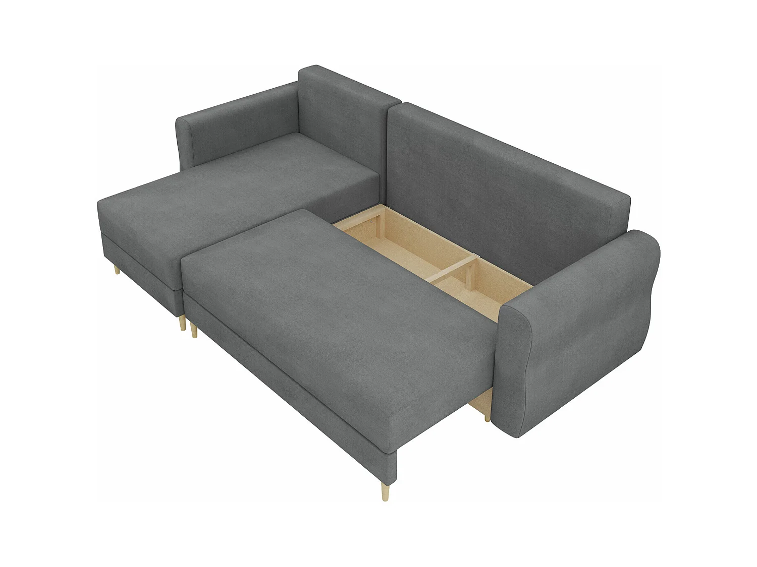 Canapé d'angle Veldala 102, Bleu, Fonction de couchage, Boîte de literie, 238x138x85cm