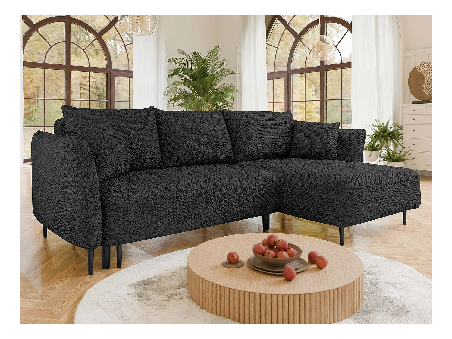 Canapé d'angle TrendyNest 102, Gris, Fonction de couchage, Boîte de literie, 276x158x94cm