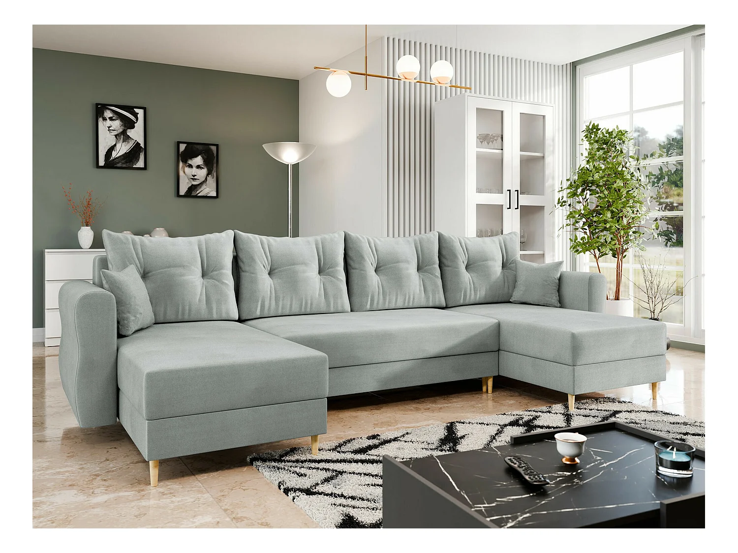 Sofá rinconero Veldala 103, Gris, Función de descanso, Almacenaje, 310x138x85cm