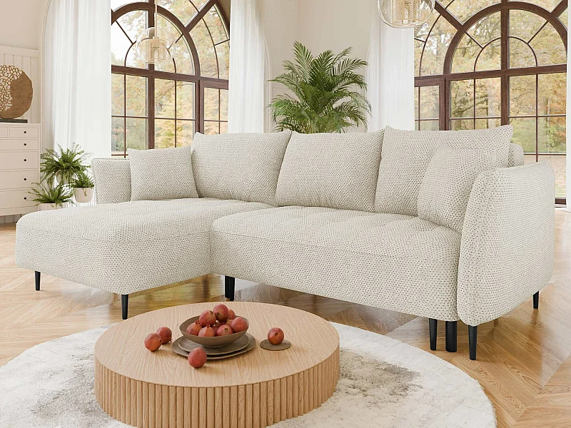 Canapé d'angle TrendyNest 102, Brun clair, Fonction de couchage, Boîte de literie, 276cm