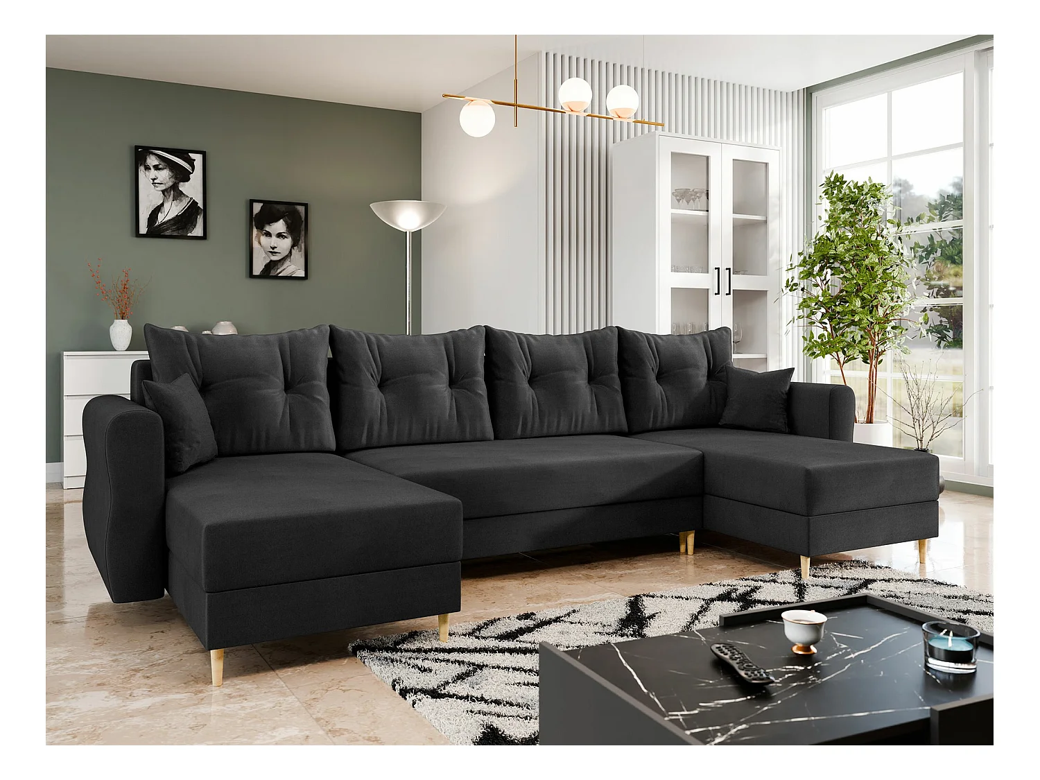 Sofá de canto Veldala 103, Preto, Funcionalidade de dormir, 31x14x9cm