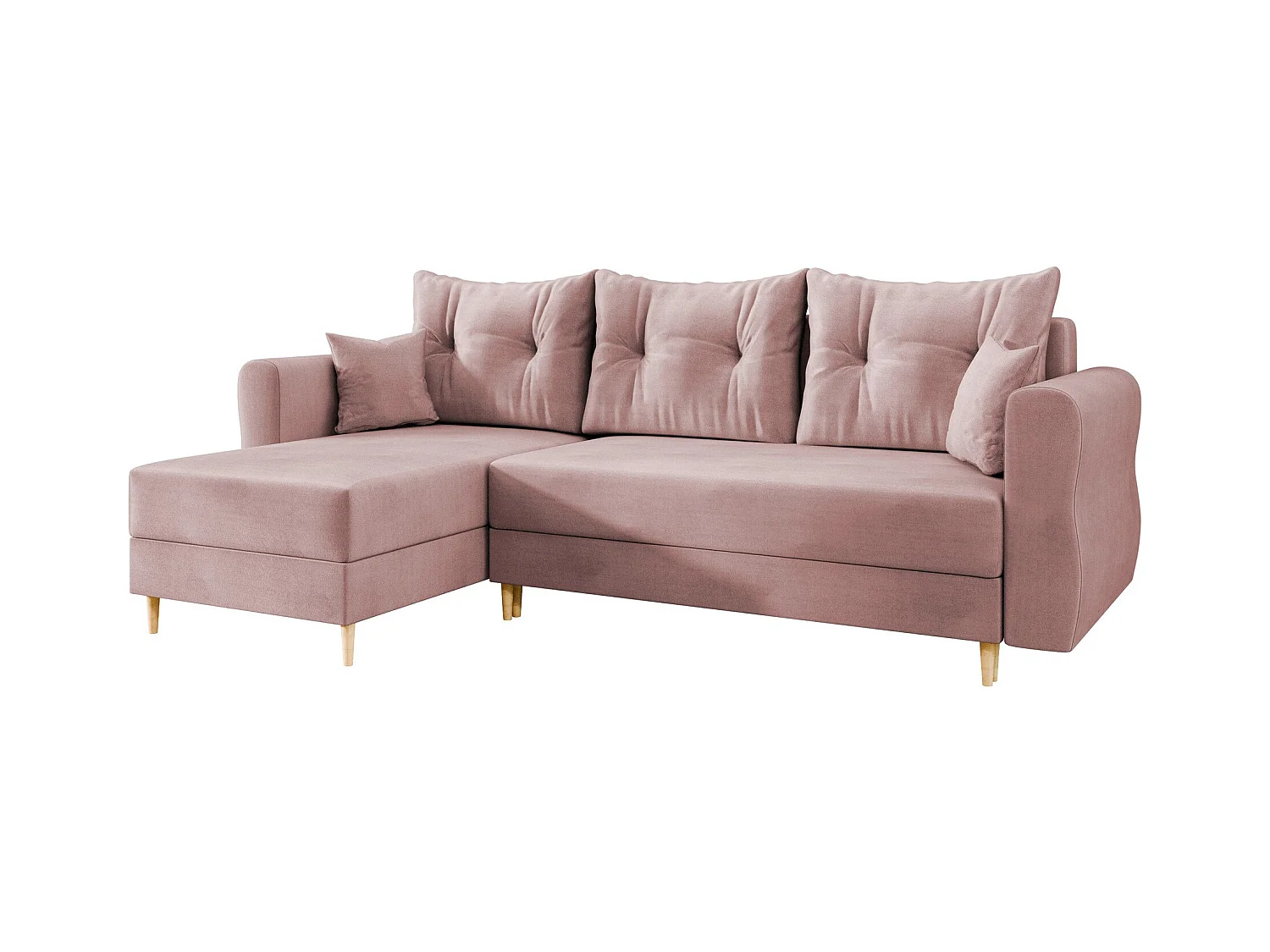 Sofá rinconero Veldala 102, Rosa, Función de descanso, Almacenaje, 238x138x85cm