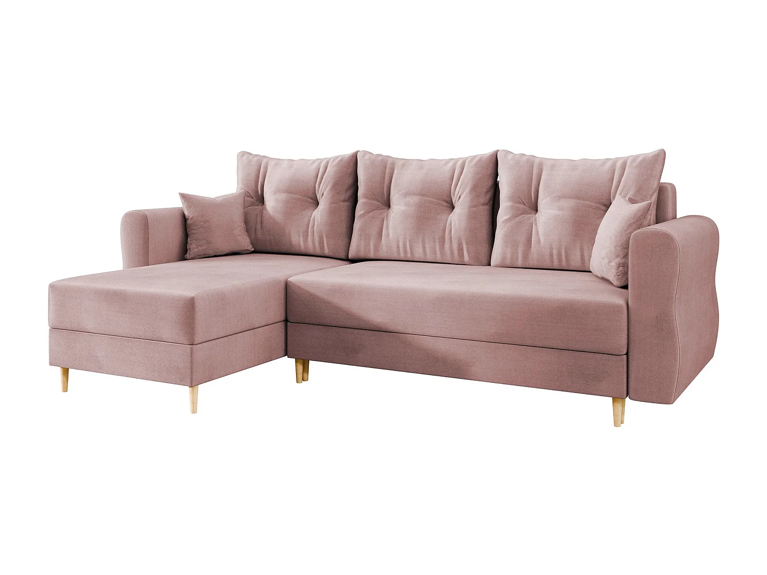 Sofá rinconero Veldala 102, Rosa, Función de descanso, Almacenaje, 238x138x85cm