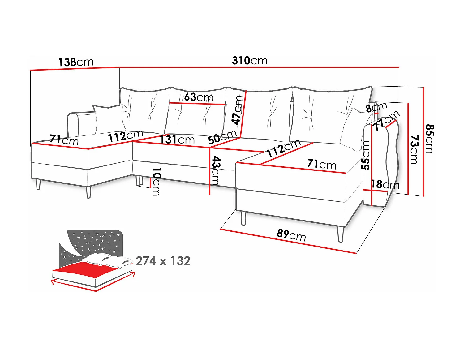 Divano angolare Veldala 103, Turchese, Con, 310x138x85cm