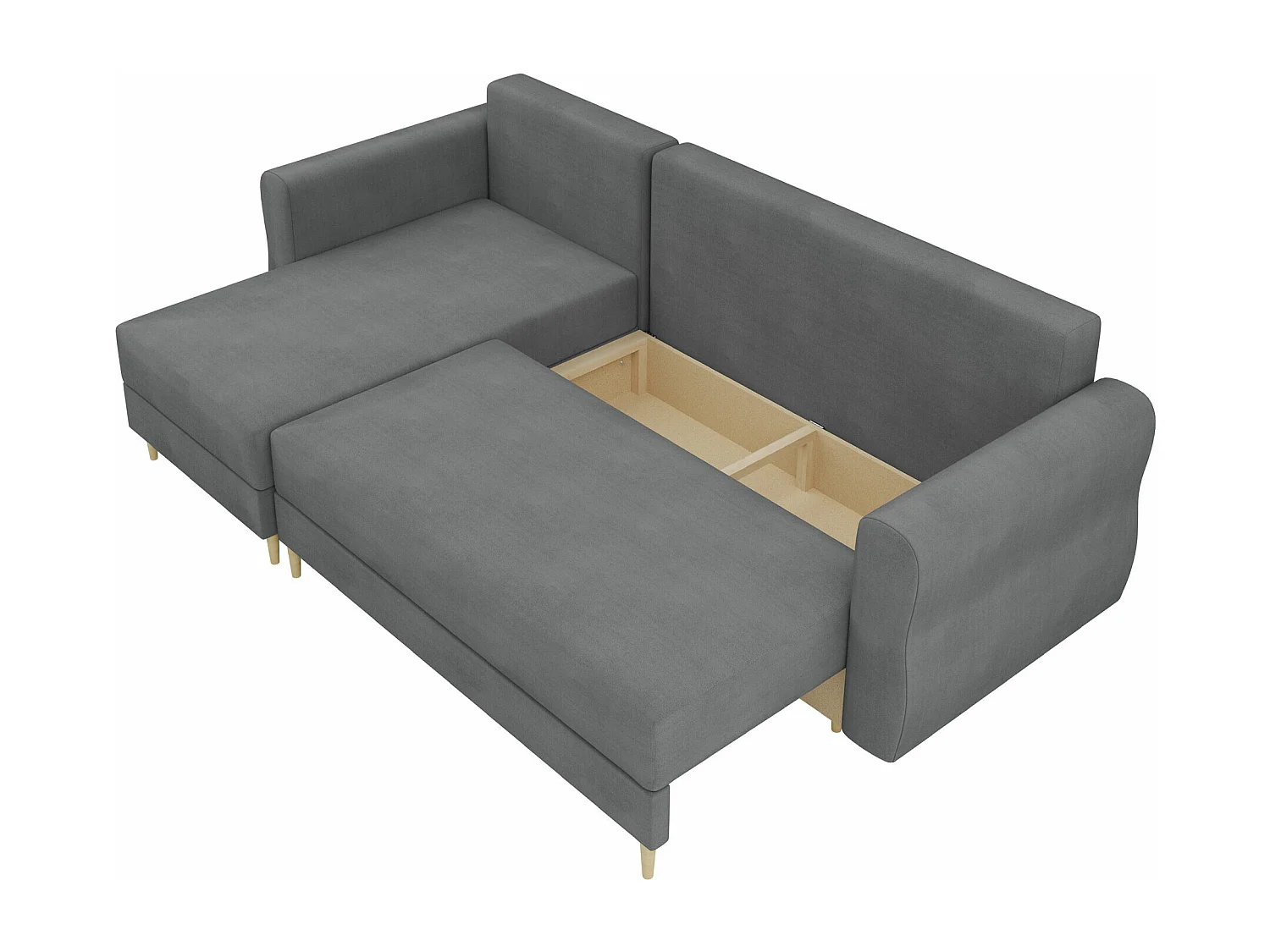 Sofá rinconero Veldala 102, Gris, Función de descanso, Almacenaje, 238x138x85cm