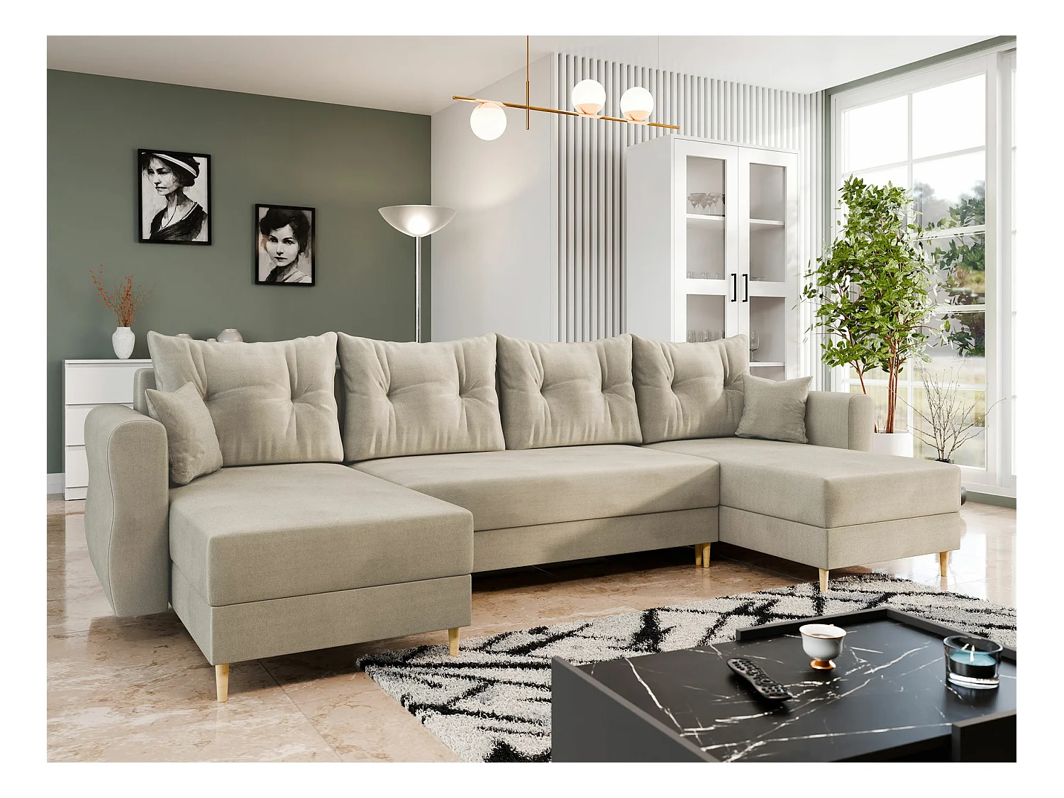 Sofá de canto Veldala 103, Castanho claro, Funcionalidade de dormir