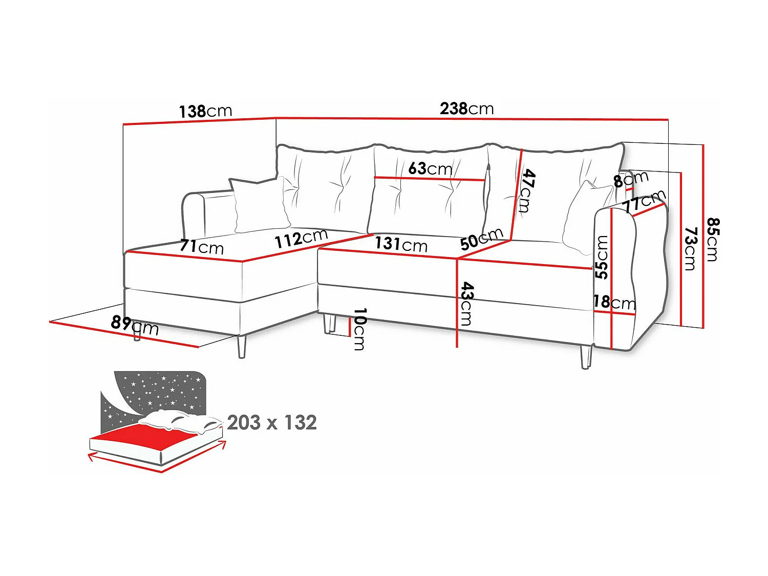 Divano angolare Veldala 102, Turchese, Con, 238x138x85cm