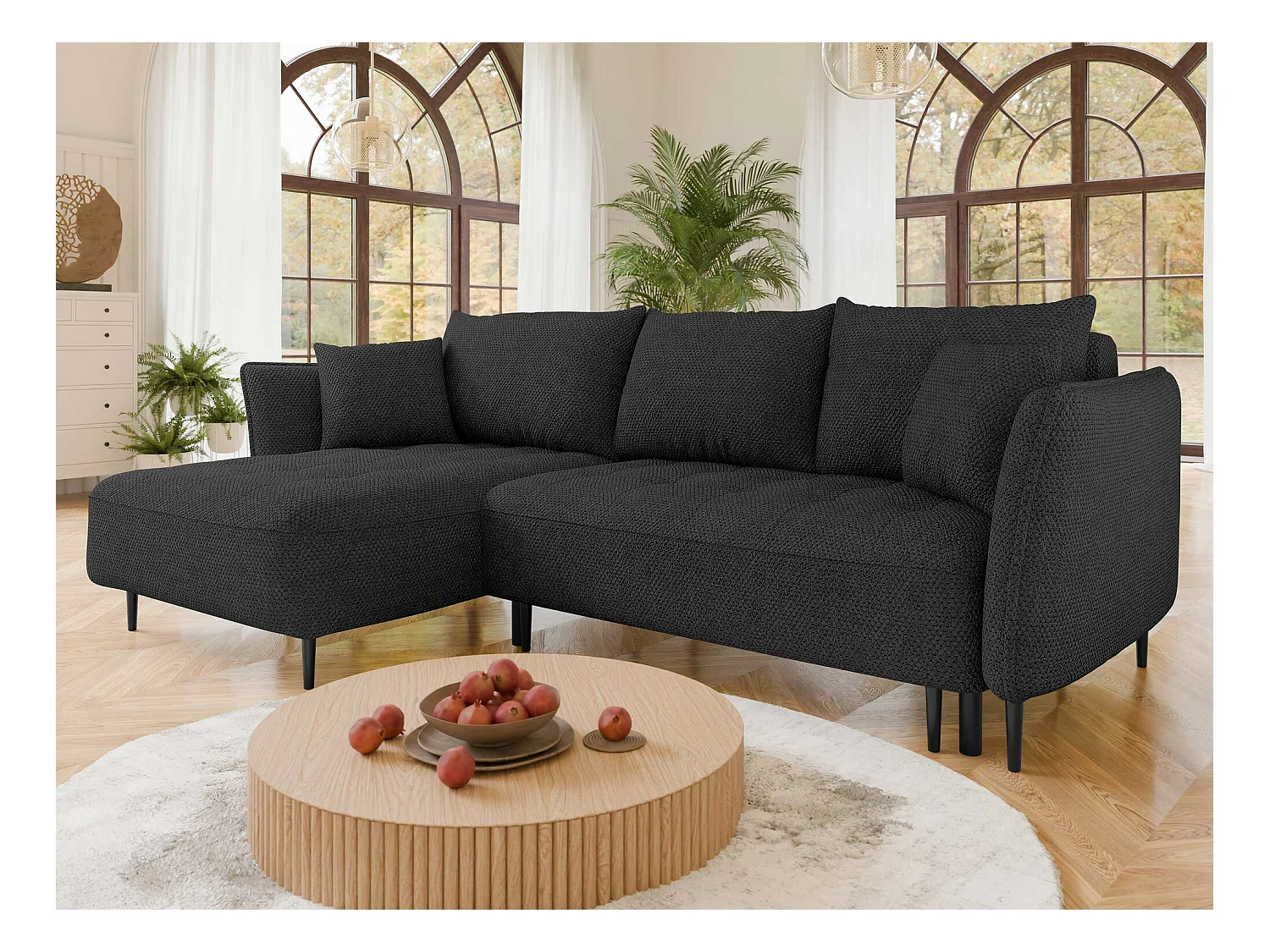 Canapé d'angle TrendyNest 102, Gris, Fonction de couchage, Boîte de literie, 276x158x94cm