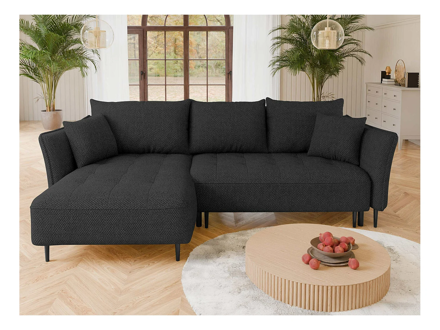 Canapé d'angle TrendyNest 102, Gris, Fonction de couchage, Boîte de literie, 276x158x94cm