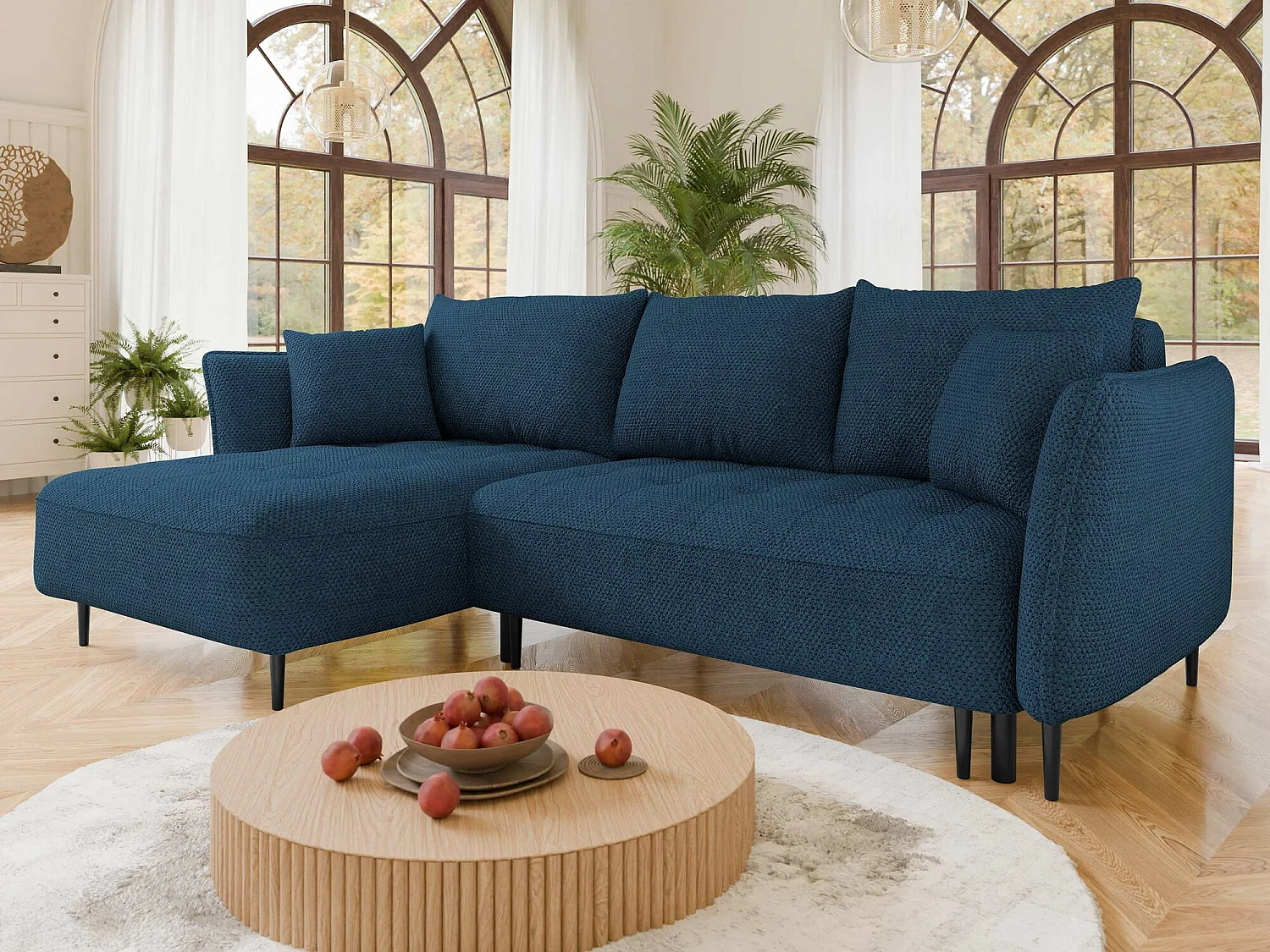 Canapé d'angle TrendyNest 102, Bleu, Disponible, 276x158x94cm