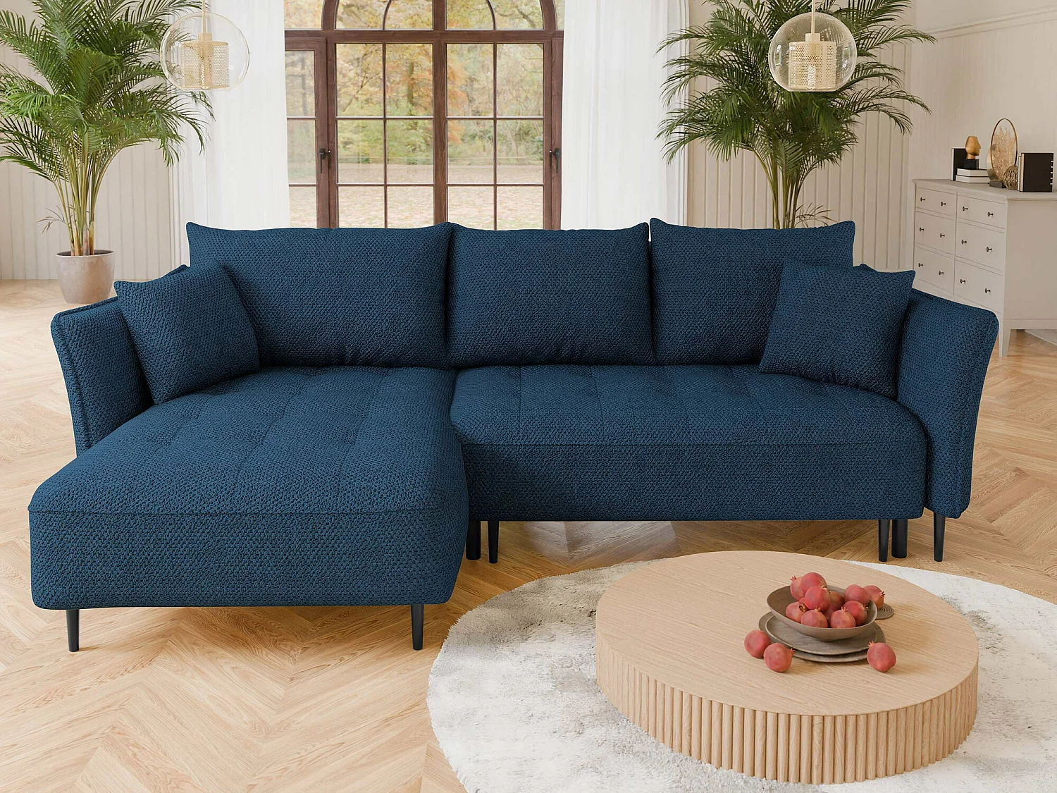 Canapé d'angle TrendyNest 102, Bleu, Disponible, 276x158x94cm