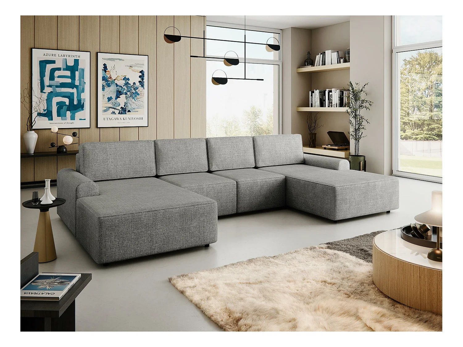 Sofá rinconero Stonecrest 106, Gris, Función de descanso, Almacenaje, 338x168x85cm