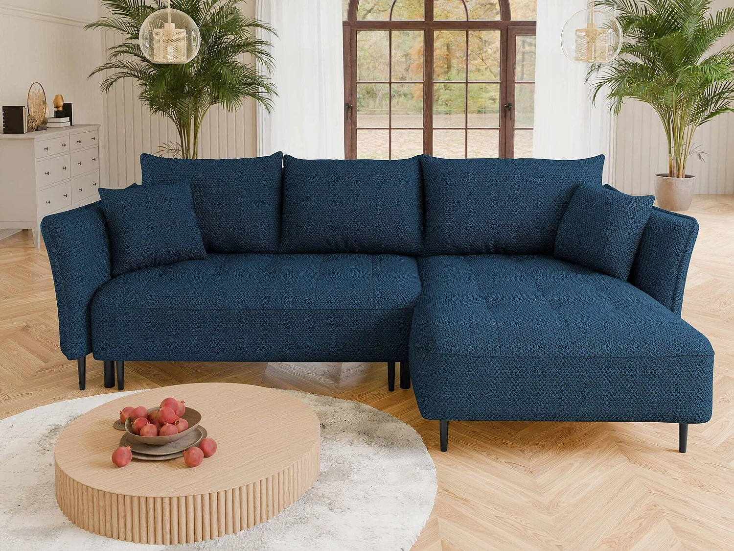 Canapé d'angle TrendyNest 102, Bleu, Disponible, 276x158x94cm