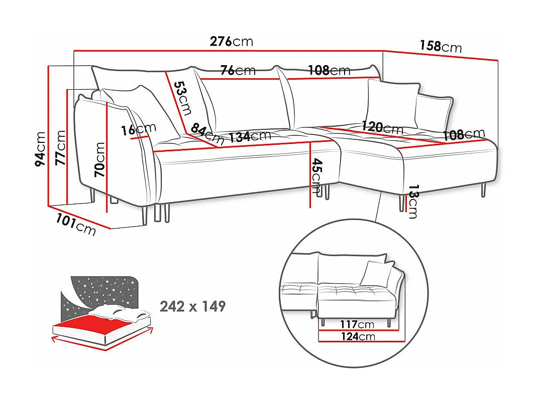 Canapé d'angle TrendyNest 102, Bleu, Disponible, 276x158x94cm