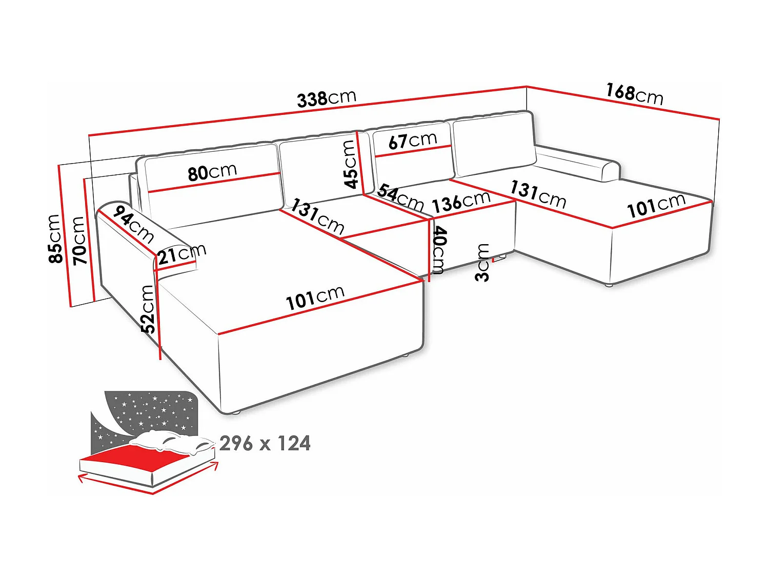 Sofá de canto Stonecrest 106, Cinzento, Funcionalidade de dormir