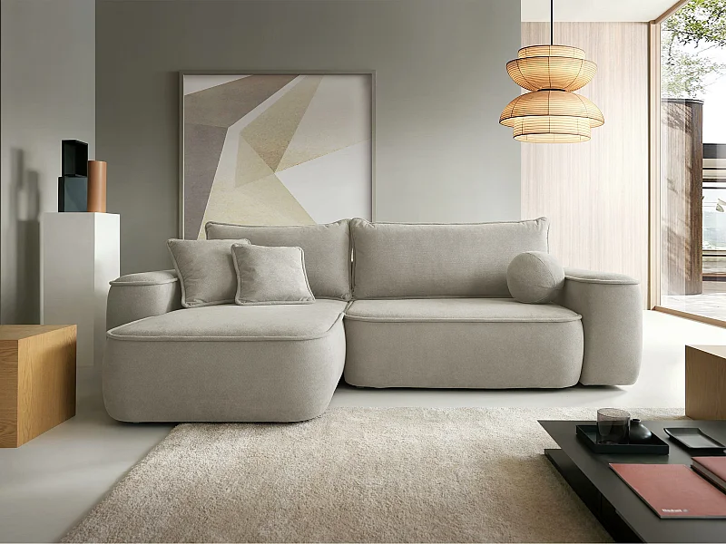 Sofá rinconero TrendyNest 112, De color marrón claro, Función de descanso, Almacenaje,