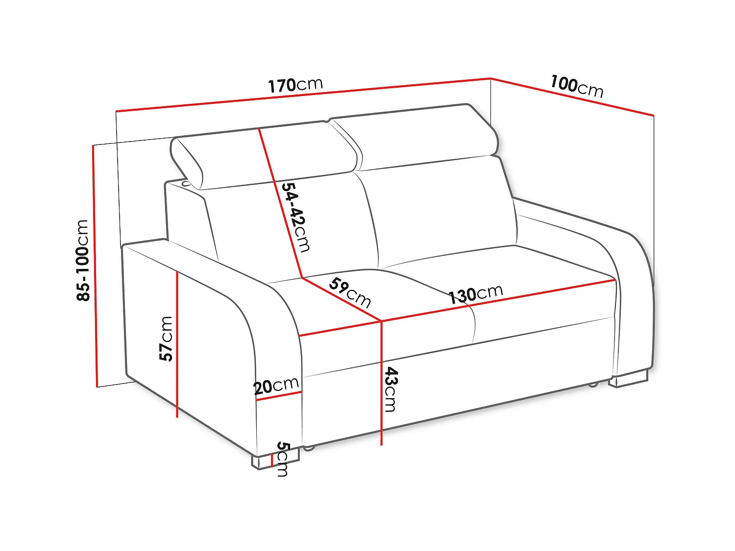 Canapé Etrcala 103, Vert, 170x100x85cm, Tapisserie, Pieds: Bois|Plastique