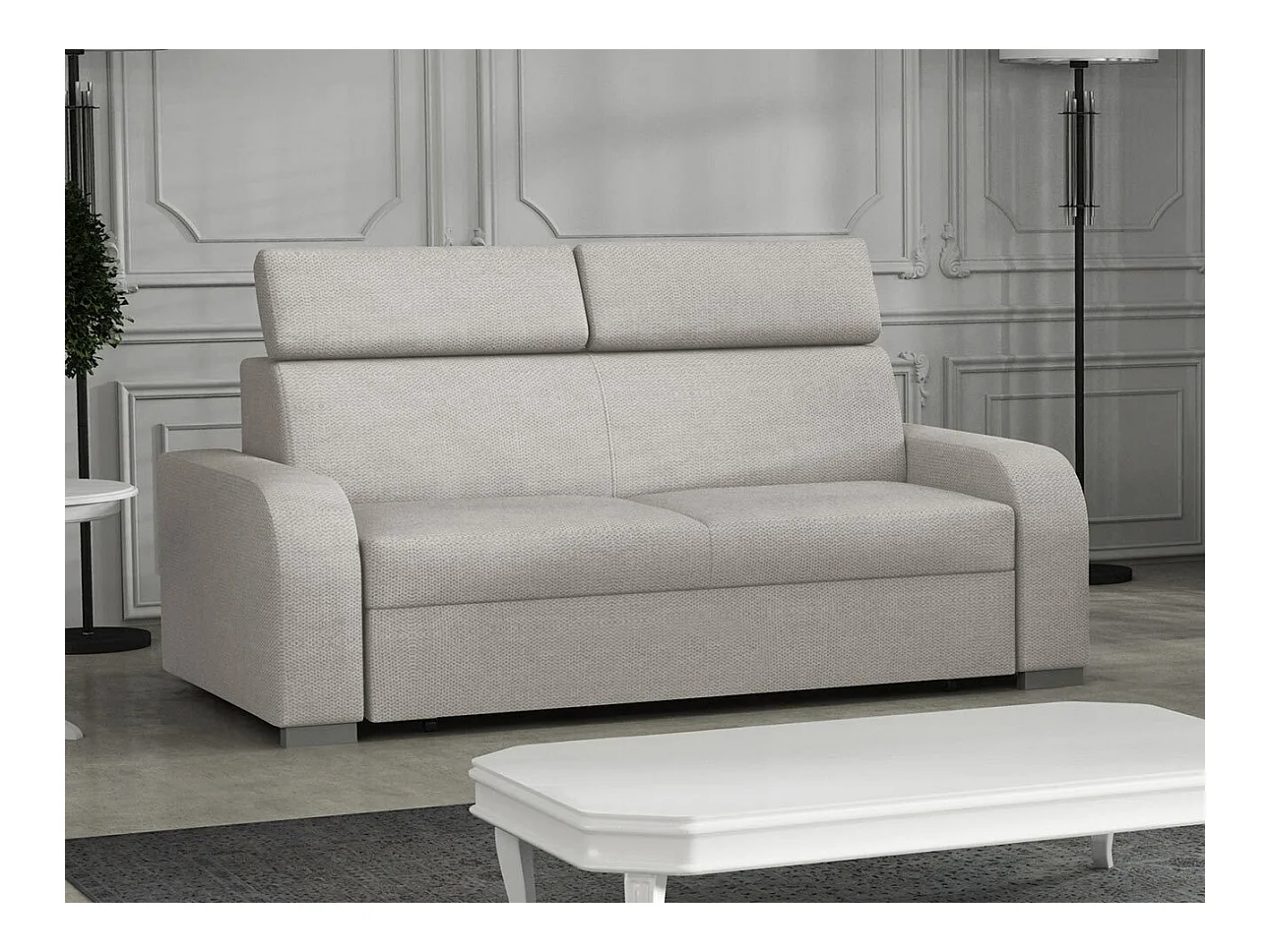 Canapé Etrcala 102, Gris, 200x100x85cm, Tapisserie, Pieds: Plastique|Bois