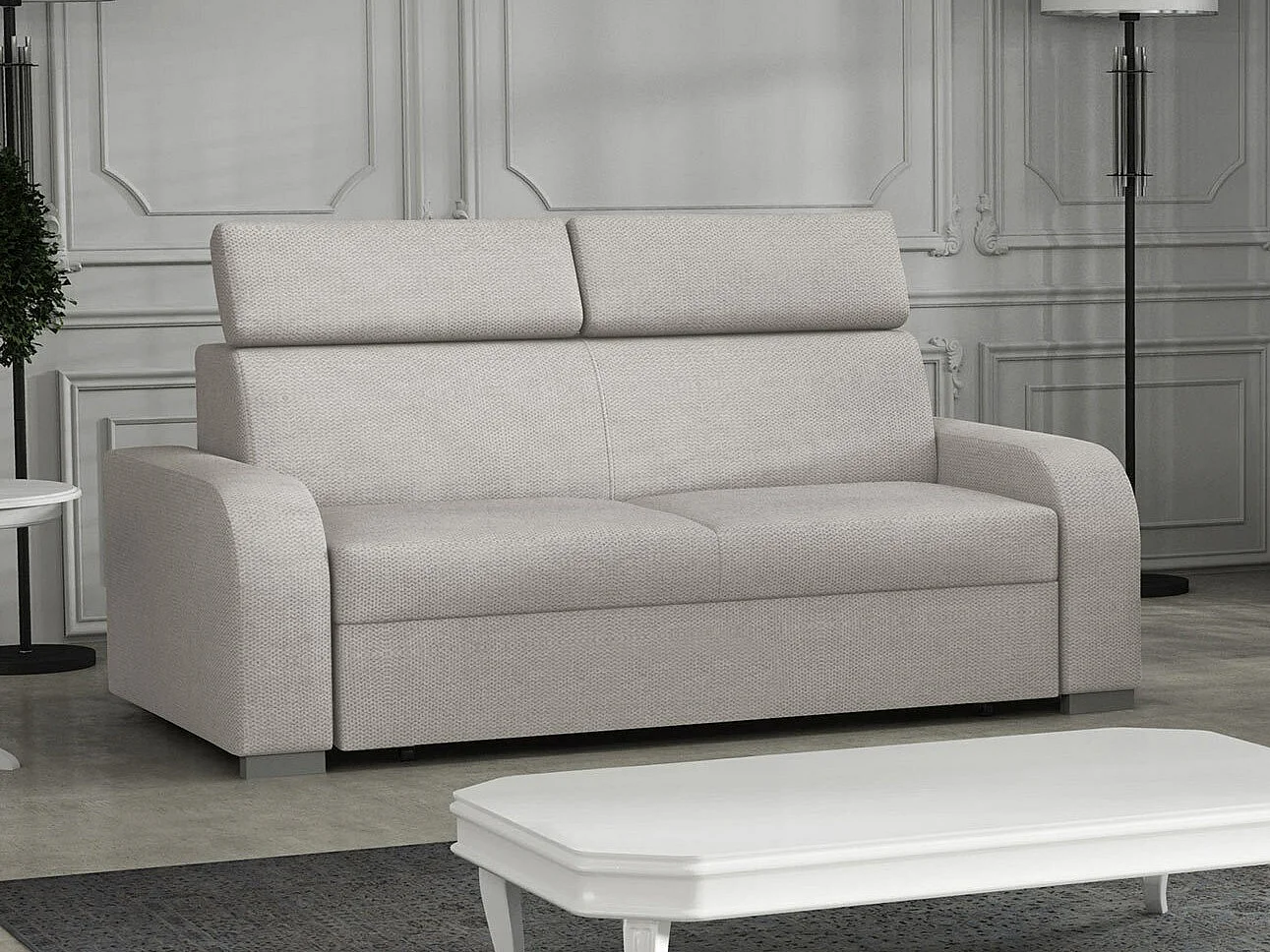 Canapé Etrcala 102, Gris, 200x100x85cm, Tissu, Pieds: Plastique|Bois