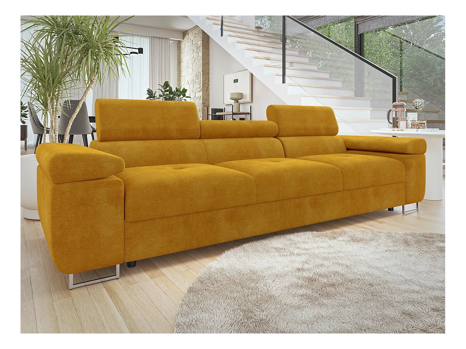 Sofá Comfivo Eliferu 104, Amarillo, 263x102x70cm, Tapiz, Patas: Metal