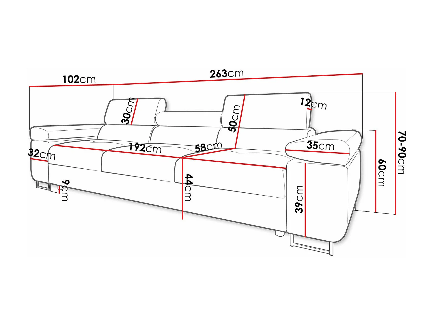 Sofá Comfivo Eliferu 104, Amarillo, 263x102x70cm, Tapiz, Patas: Metal