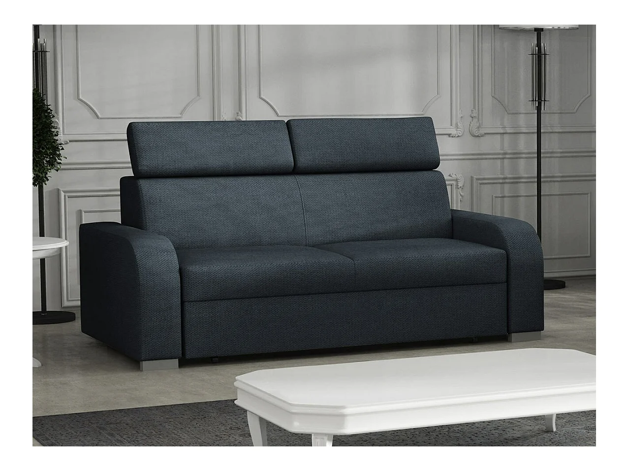 Canapé Etrcala 102, Bleu, 200x100x85cm, Tapisserie, Pieds: Bois|Plastique