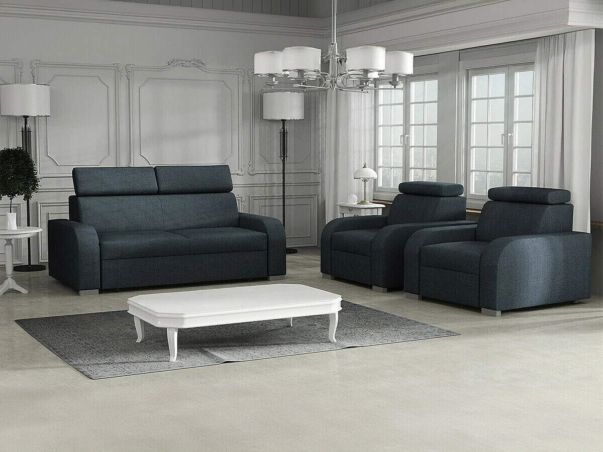 Canapé Etrcala 102, Bleu, 200x100x85cm, Tissu, Pieds: Plastique|Bois