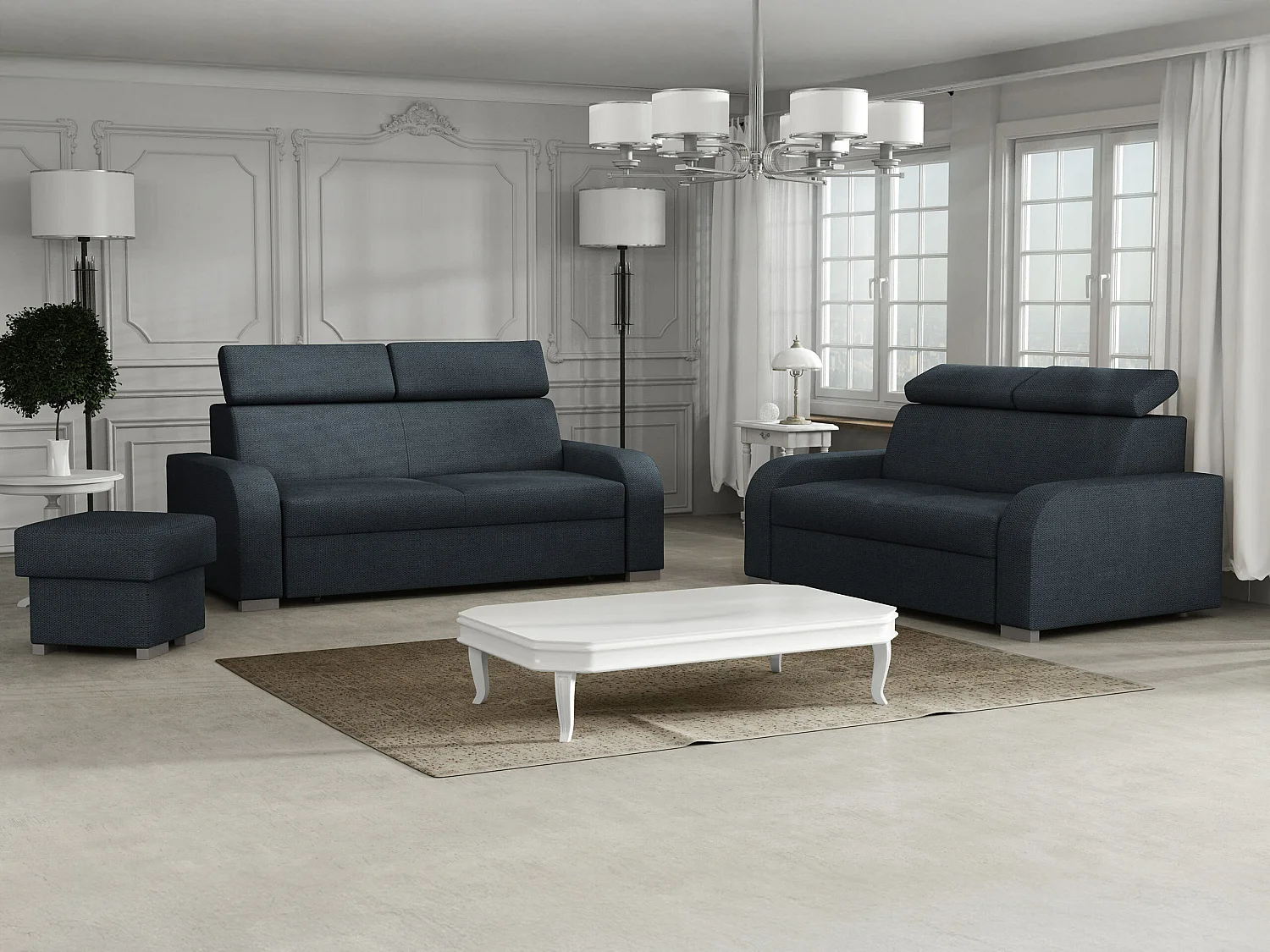 Canapé Etrcala 102, Bleu, 200x100x85cm, Tissu, Pieds: Plastique|Bois