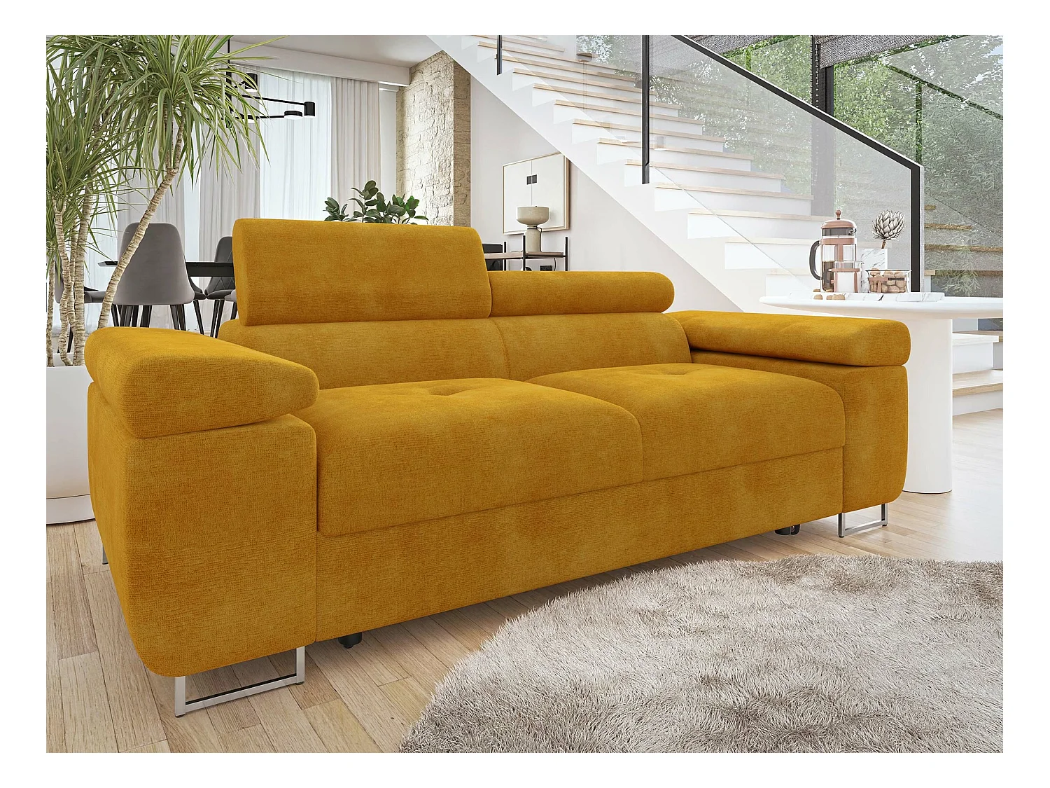 Sofá Comfivo Eliferu 105, Amarillo, 198x102x70cm, Tapiz, Patas: Metal