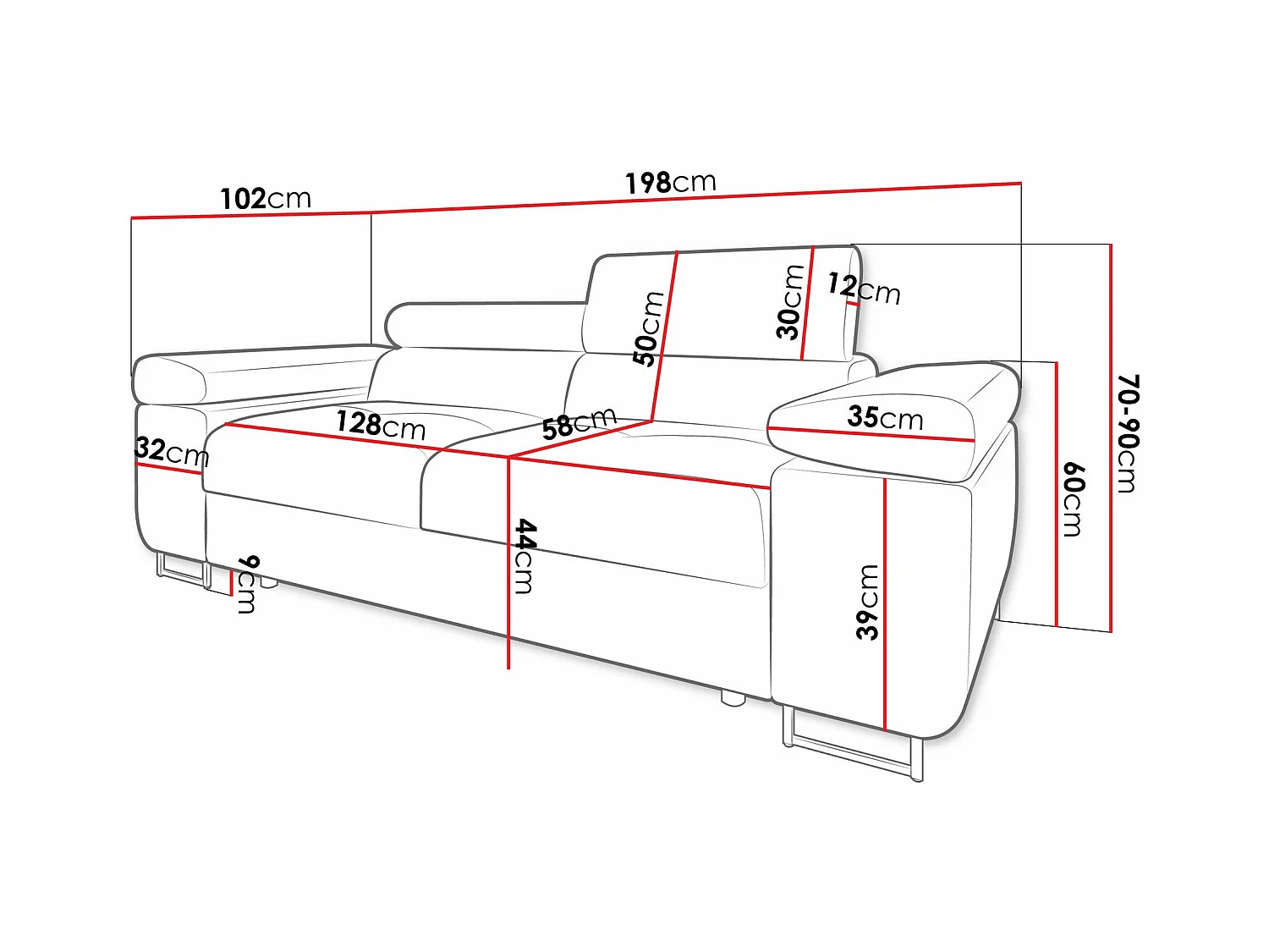 Sofá Comfivo Eliferu 105, Amarillo, 198x102x70cm, Tapiz, Patas: Metal