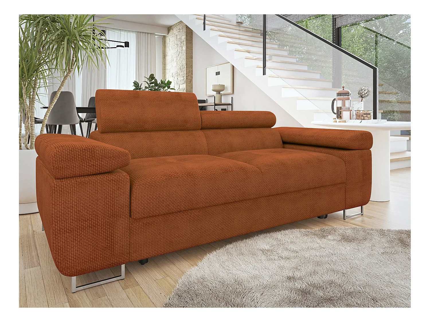 Sofá Comfivo Eliferu 105, Rojo, 198x102x70cm, Tapiz, Patas: Metal