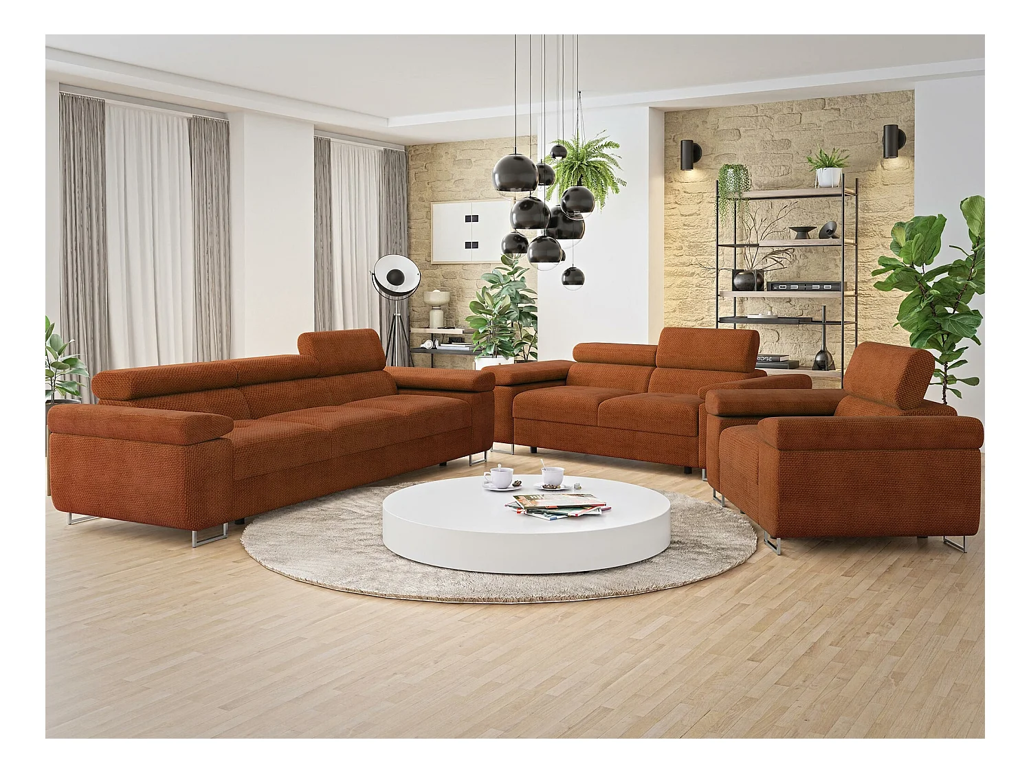 Sofá Comfivo Eliferu 105, Rojo, 198x102x70cm, Tapiz, Patas: Metal