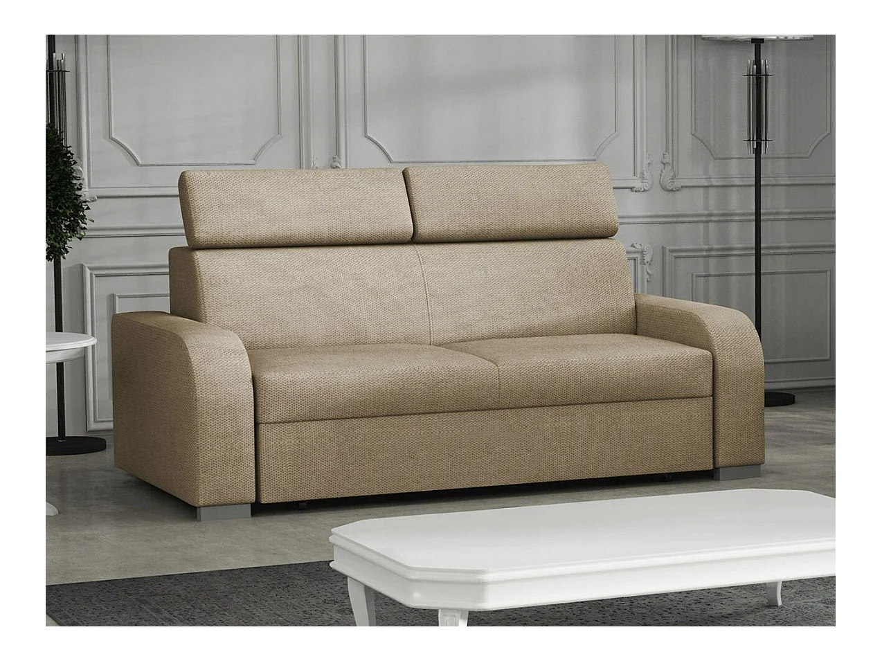 Canapé Etrcala 103, Brun clair, 170x100x85cm, Tapisserie, Pieds: Plastique|Bois